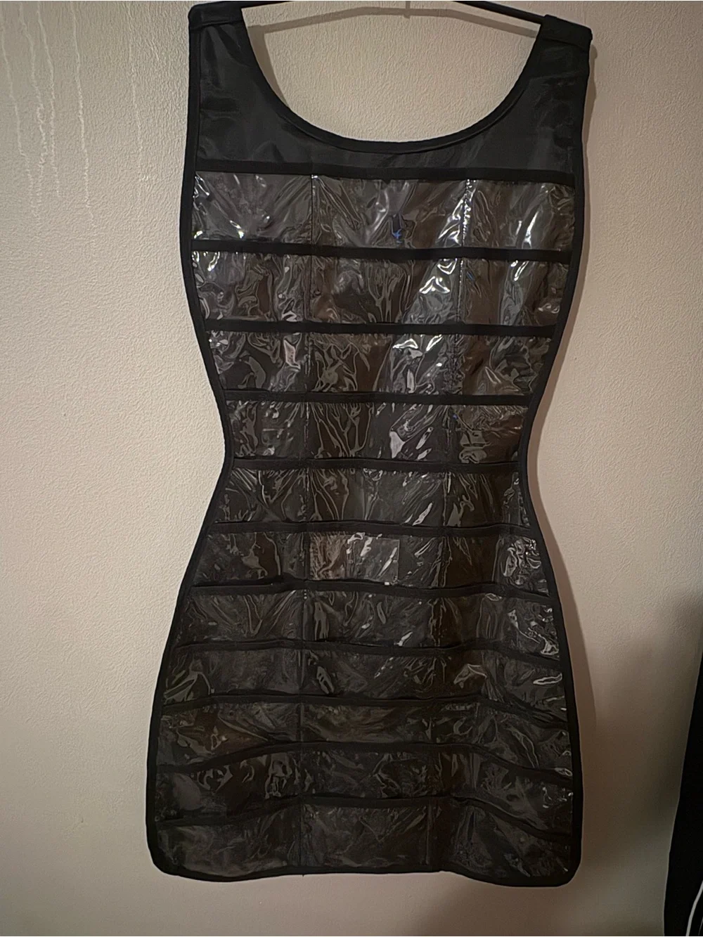 Black Dress-Shaped Hanging Jewelry Organizer Clear Pocket Storage